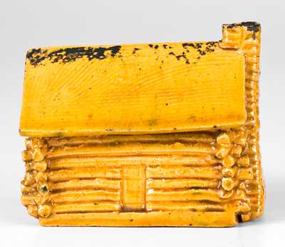 George Ohr Pottery Log Cabin Inkwell, Yellow Glaze