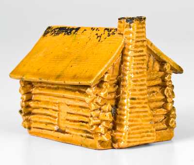 George Ohr Pottery Log Cabin Inkwell, Yellow Glaze