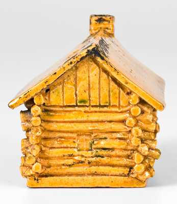 George Ohr Pottery Log Cabin Inkwell, Yellow Glaze