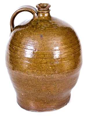 Two-Gallon Stoneware Jug Incised "Lm," Dave at Lewis Miles' Stony Bluff Manufactory, Horse Creek Valley, Edgefield District, SC, circa 1855