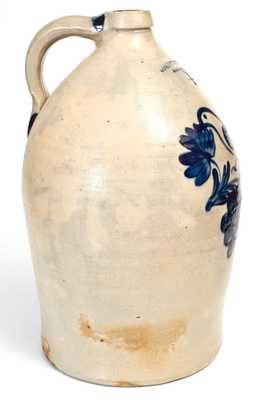 Exceptional COWDEN & WILCOX / HARRISBURG, PA Stoneware Jug w/ Cobalt Bird and Grapes Motif