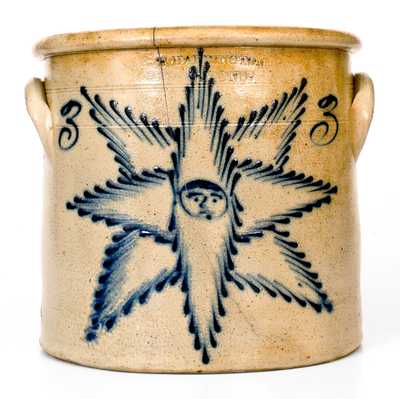 Scarce T. HARRINGTON / LYONS, NY Stoneware Star Face Crock