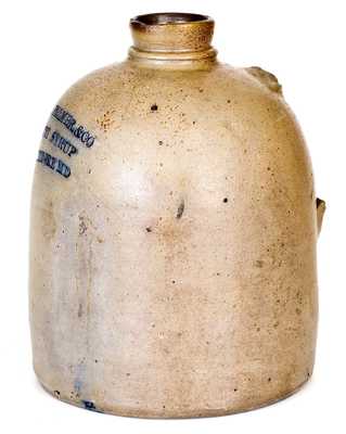 Extremely Rare Stoneware Bauquet Syrup Jug, Baltimore, MD origin, circa 1875