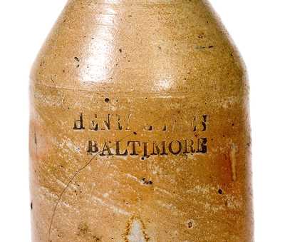 Rare Cobalt-Decorated Stoneware Bottle, Stamped HENRY LEVIES / BALTIMORE