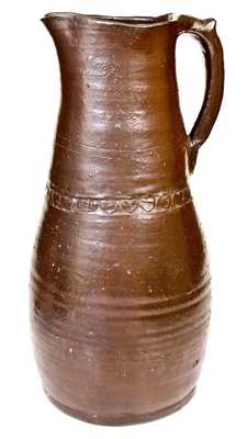 Very Rare Oversized Stoneware Pitcher with Coggled Hearts Decoration, Midwestern or Southern