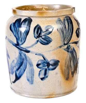 Outstanding Squat-Formed Baltimore Stoneware Jar w/ Profuse Cobalt Decoration, c1830