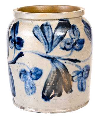 Outstanding Squat-Formed Baltimore Stoneware Jar w/ Profuse Cobalt Decoration, c1830