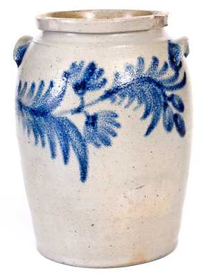 One-Gallon Baltimore Stoneware Jar with Cobalt Floral Decoration, c1840