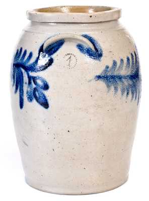 One-Gallon Baltimore Stoneware Jar with Cobalt Floral Decoration, c1840