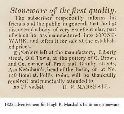 Extremely Rare H. R. MARSHALL, Baltimore, MD, circa 1822 Stoneware Jar