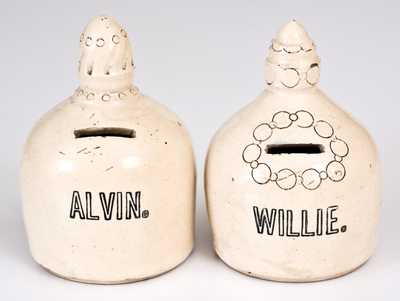 Two Bristol-Slip Stoneware Presentation Banks attrib. Fulper Pottery, Flemington, NJ