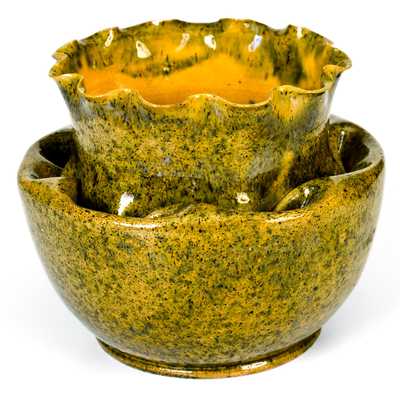 Fine George Ohr Pottery Vase in Speckled Green Glaze
