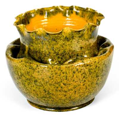 Fine George Ohr Pottery Vase in Speckled Green Glaze