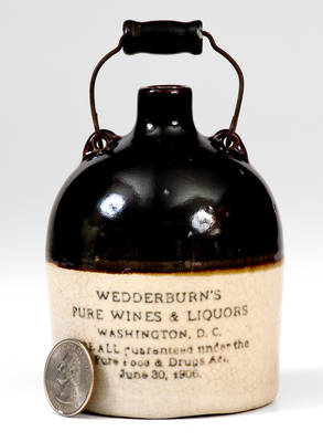 Miniature Bail-Handled Stoneware Jug with Washington, D.C. Advertising