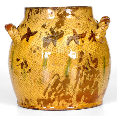 Outstanding Rope-Handled Redware Jar w/ Sgraffito Decoration att. Vickers Pottery, Chester County, PA