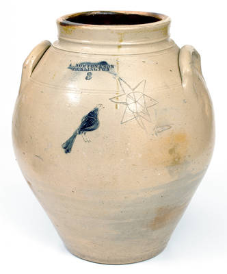 Rare L. NORTON & SON / BENNINGTON, VT Stoneware Jar w/ Incised Bird and Star Motifs, c1833-41