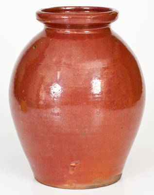 Unusual Ovoid Northeastern Redware Jar w/ Maroon Coloration