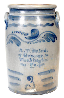 Unusual Washington, PA Stenciled Stoneware Advertising Jar