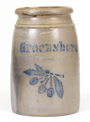 Greensboro, PA Stoneware Canning Jar w/ Stenciled Cherries Decoration