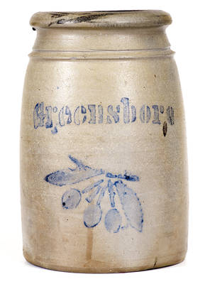 Greensboro, PA Stoneware Canning Jar w/ Stenciled Cherries Decoration