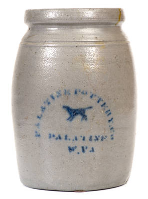 Palatine Pottery Co./ Palatine, W. VA Stoneware Canning Jar w/ Stenciled Dog Motif