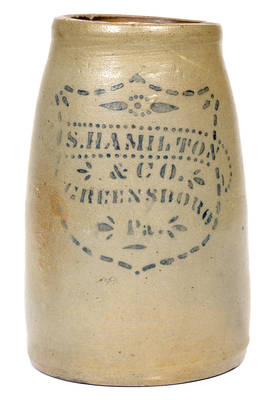 JAS. HAMILTON & CO. / GREENSBORO, PA Stoneware Canning Jar w/ Shield Decoration