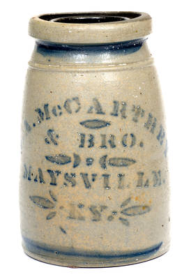 G. A. McCARTHEY & BRO. / MAYSVILLE, KY Stoneware Canning Jar