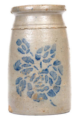Western PA Stoneware Canning Jar with Large Stenciled Floral Decoration