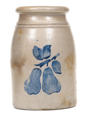 Fine Greensboro, PA Stoneware Canning Jar with Stenciled Pears Decoration