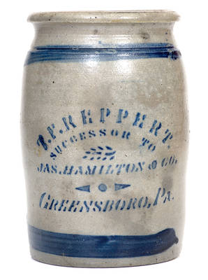 1 Gal. T. F. REPPERT / SUCCESSOR TO JAS. HAMILTON & CO. / GREENSBORO, PA Stoneware Jar