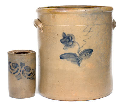 Lot of Two: Greensboro, PA Stoneware Canning Jar and 4 Gal. Stoneware Crock att. Jane Lew, WV