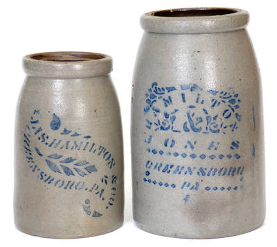 Lot of Two: JAS. HAMILTON & CO. / GREENSBORO, PA and HAMILTON & JONES / GREENSBORO, PA Stoneware Canning Jars