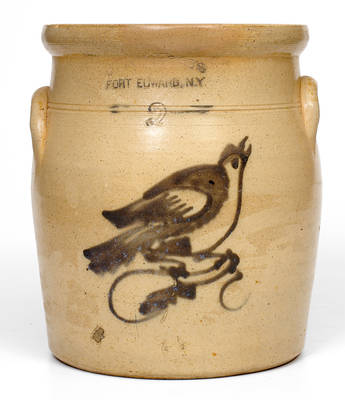 Rare OTTMAN & BROS. / FORT EDWARD, NY Stoneware Jar with Brown Bird Decoration