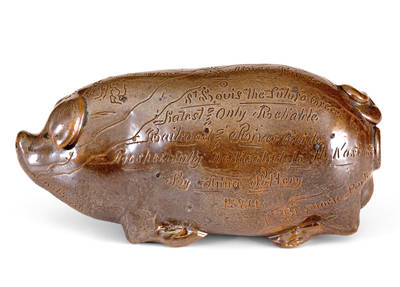 Important Anna Pottery Thomas Nast Pig Bottle