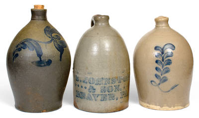 Lot of Three: Beaver, PA Stoneware Jugs incl. S. JOHNSTON & SON Example