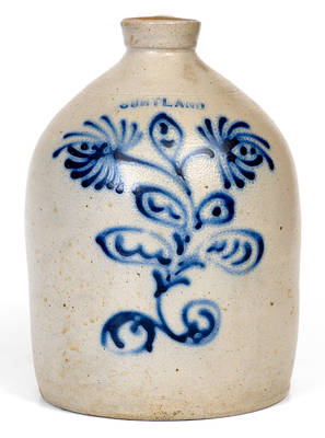 CORTLAND (New York) Stoneware Jug with Elaborate Slip-Trailed Floral Decoration