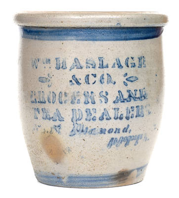 WM. HASLAGE & CO. / GROCERS AND TEA DEALERS Pittsburgh Stoneware Advertising Jar