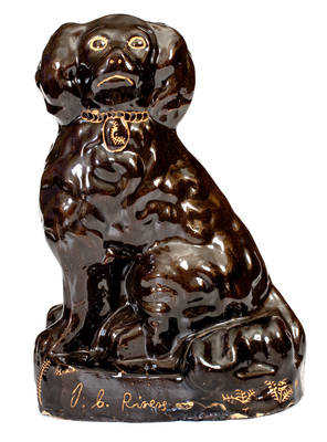 Unusual Midwestern Stoneware Presentation Spaniel Figure, Inscribed 