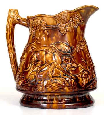 E. & W. BENNETT / BALTIMORE, MD Rockingham Ware Hunt Scene Pitcher