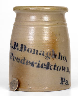 A.P. Donaghho / Fredericktown, / Pa. Stoneware Canning Jar