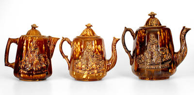 Lot of Three: Edwin Bennett, Baltimore, MD, Rockingham Ware Rebekah-at-the-Well Teapots
