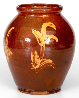 Very Rare New England Redware Jar w/ Yellow Slip Decoration, possibly Capt. John Norton, Bennington, VT, c1800