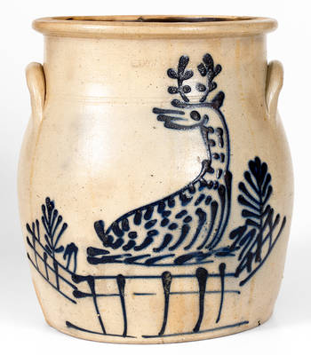 Fine EDMANDS & CO. (Boston, MA) Stoneware Jar w/ Elaborate Slip-Trailed Deer Decoration