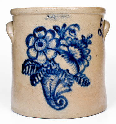 Outstanding JOHN BURGER / ROCHESTER, NY Stoneware Crock w/ Slip-Trailed Cornucopia Decoration