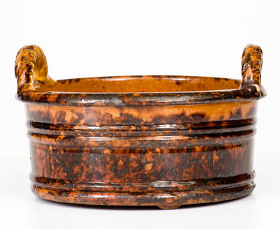 Fine JOHN BELL, Waynesboro, PA Redware Rope-Handled Butter Tub