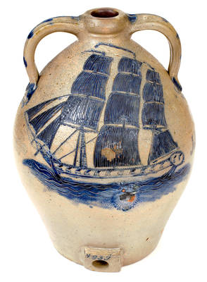 Important Presentation Cooler w/ Elaborate Incised Ship Design, attrib. Abial Price, South Amboy, NJ, Dated 1839