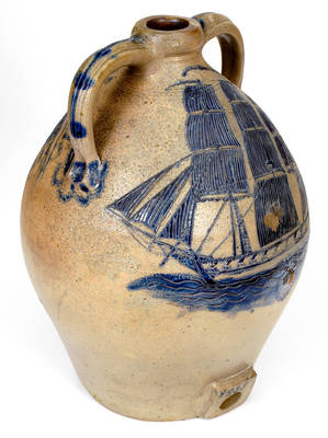 Important Presentation Cooler w/ Elaborate Incised Ship Design, attrib. Abial Price, South Amboy, NJ, Dated 1839