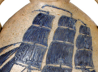 Important Presentation Cooler w/ Elaborate Incised Ship Design, attrib. Abial Price, South Amboy, NJ, Dated 1839