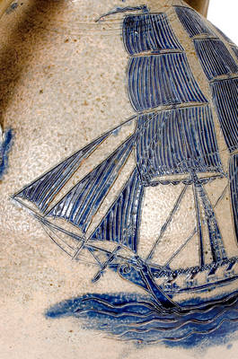 Important Presentation Cooler w/ Elaborate Incised Ship Design, attrib. Abial Price, South Amboy, NJ, Dated 1839