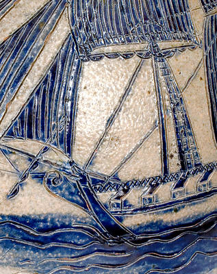 Important Presentation Cooler w/ Elaborate Incised Ship Design, attrib. Abial Price, South Amboy, NJ, Dated 1839
